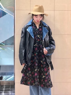 「パンクコーデ」｜「アイテム（ライダースジャケット）」を使った、NAGISAさん（レディース・160cm）の秋コーディネート