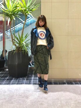 「パンクコーデ」｜「アイテム（ライダースジャケット）」を使った、NAGISAさん（レディース・160cm）の冬コーディネート