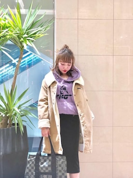 「HYSTERIC GLAMOUR（ヒステリックグラマー）のアイテム（ステンカラーコート）」を使った、NAGISAさん（レディース・160cm）の冬コーディネート