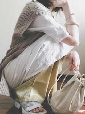 「LEPSIM（レプシィム）の2P ウッドバングル　837799（バングル/リストバンド）」を使った、ぬ🥚さん（レディース・165cm）の春コーディネート