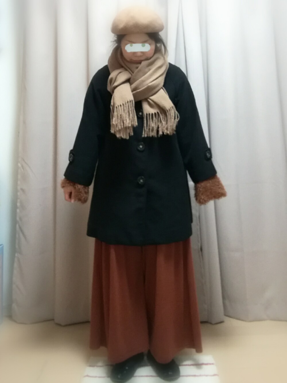「保護者会」｜「しまむらのアイテム（ハンチング/ベレー帽、ブラウン系）」を使った、もなかぁさん（レディース・151cm）の冬コーディネートの1枚目の写真