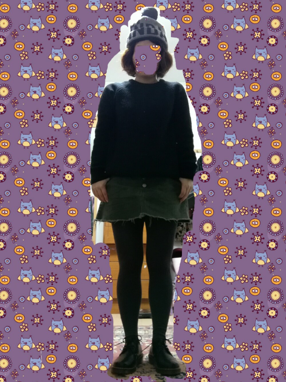 「Vivienne Westwoodのアイテム（ニットキャップ/ビーニー、グレー系）」を使った、もなかぁさん（レディース・151cm）の冬コーディネートの1枚目の写真