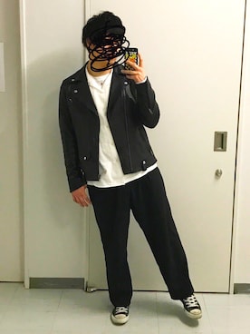 「JOURNAL STANDARD relume（ジャーナルスタンダード　レリューム）のアイテム（ライダースジャケット）」を使った、まぼんさん（メンズ・171cm）の春コーディネート