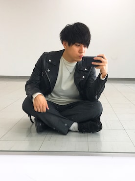 「JOURNAL STANDARD relume（ジャーナルスタンダード　レリューム）のアイテム（ライダースジャケット）」を使った、まぼんさん（メンズ・171cm）の秋コーディネート
