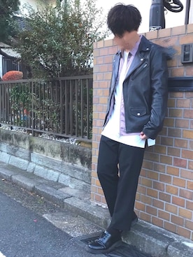 「JOURNAL STANDARD relume（ジャーナルスタンダード　レリューム）のアイテム（ライダースジャケット）」を使った、まぼんさん（メンズ・171cm）の秋コーディネート