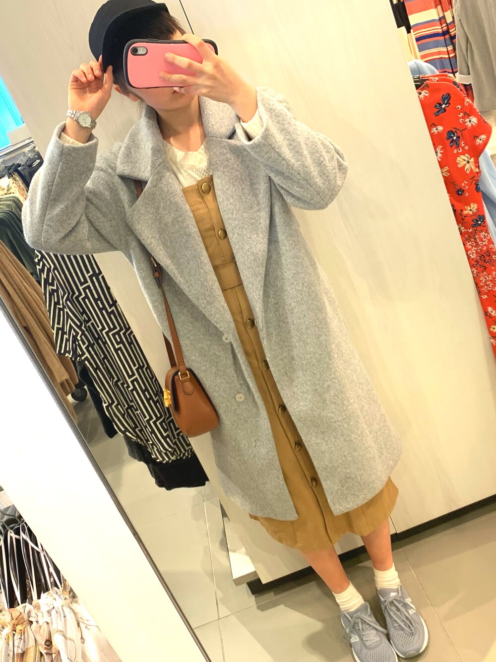 「GLOBAL WORKのアイテム（ダッフルコート、シルバー系）」を使った、ポテこさん（レディース・164cm）の春コーディネートの1枚目の写真