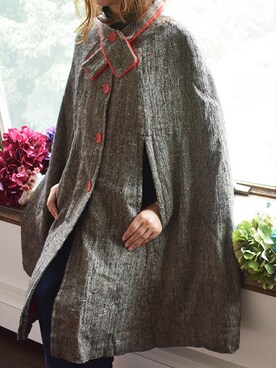 「レトロ」｜「アイテム（ポンチョ）」を使った、BROOKLYNさん（レディース・153cm）の秋コーディネート
