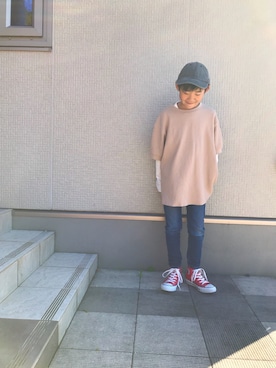 「UNIQLO（ユニクロ）のワッフルクルーネックT（5分袖）（Tシャツ/カットソー）」を使った、Rさん（キッズ・130cm）の秋コーディネート