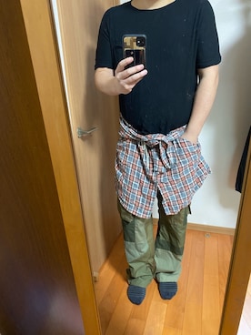 「AlexanderLeeChang（アレキサンダーリーチャン）のアイテム（Tシャツ/カットソー）」を使った、flocon de neige(ZOZOブランド化2021プロフ応援お願いします）さん（メンズ・177cm）の夏コーディネート