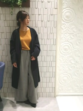 「ゆるニット」｜「アイテム（ノーカラージャケット）」を使った、Rieさん（レディース・150cm）の秋コーディネート