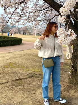 「MOUSSY（マウジー）のアイテム（トップス、ホワイト系）」を使った、3110さん（レディース・160cm）の春コーディネート