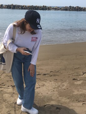 「NEW ERA（ニューエラ）のアイテム（キャップ、ブルー系）」を使った、3110さん（レディース・160cm）の春コーディネート