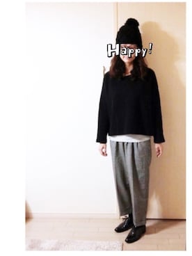 「BLUE BLUE（ブルーブルー）のアイテム（ニットキャップ/ビーニー）」を使った、makikoさん（レディース・168cm）の秋コーディネート