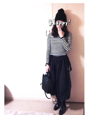 「BLUE BLUE（ブルーブルー）のアイテム（ニットキャップ/ビーニー）」を使った、makikoさん（レディース・168cm）の冬コーディネート