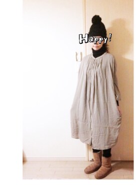 「BLUE BLUE（ブルーブルー）のアイテム（ニットキャップ/ビーニー）」を使った、makikoさん（レディース・168cm）の冬コーディネート