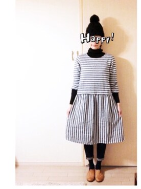 「BLUE BLUE（ブルーブルー）のアイテム（ニットキャップ/ビーニー）」を使った、makikoさん（レディース・168cm）の冬コーディネート