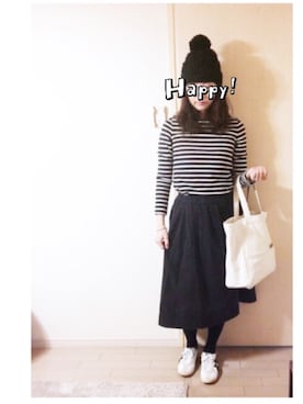 「BLUE BLUE（ブルーブルー）のアイテム（ニットキャップ/ビーニー）」を使った、makikoさん（レディース・168cm）の春コーディネート