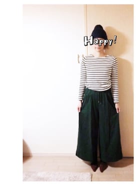 「ジャージーパンツ」｜「アイテム（ニットキャップ/ビーニー）」を使った、makikoさん（レディース・168cm）の春コーディネート