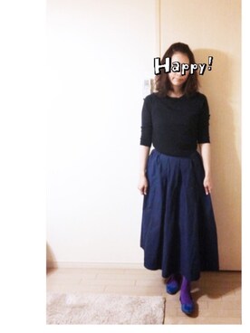 makikoさんの「【新色登場】【再入荷】ボリュームフレア立体シルエットウエスト後ろゴムロング丈スカート」を使ったコーディネート