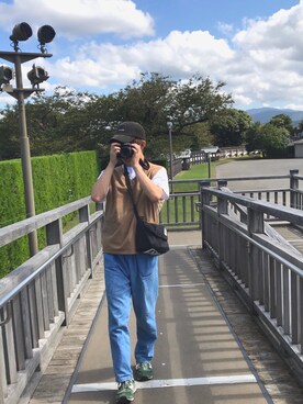 「NEW BALANCE（ニューバランス）のアイテム（スニーカー、グリーン系）」を使った、蓮人さん（メンズ・173cm）の秋コーディネート