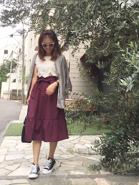「グレンチェック」｜「アイテム（セットアップ）」を使った、あみぃ さん（レディース・163cm）の夏コーディネート