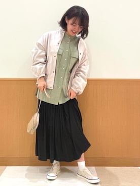 「USAコットン」｜「アイテム（ブルゾン）」を使った、coen SEIKAさん（レディース・164cm）の春コーディネート