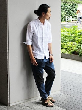 「アイテム（サンダル、グリーン系）」を使った、R.Iさん（メンズ・173cm）の夏コーディネート