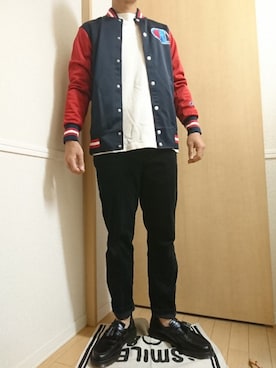 「Champion（チャンピオン）のアイテム（スタジャン）」を使った、K.M.Tさん（メンズ・168cm）の秋コーディネート