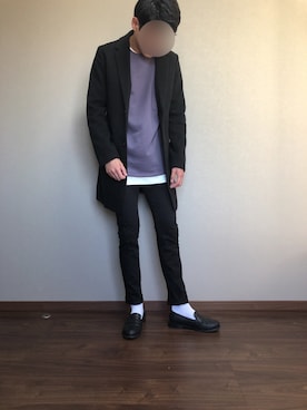 「semantic design（セマンティックデザイン）のアイテム（チェスターコート）」を使った、Takuyaさん（メンズ・175cm）の秋コーディネート