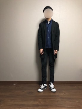 「semantic design（セマンティックデザイン）のアイテム（チェスターコート）」を使った、Takuyaさん（メンズ・175cm）の冬コーディネート