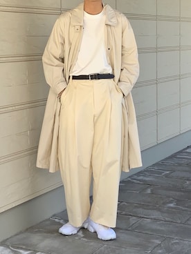 「アイテム（ステンカラーコート）」を使った、Kenさん（メンズ・178cm）の春コーディネート