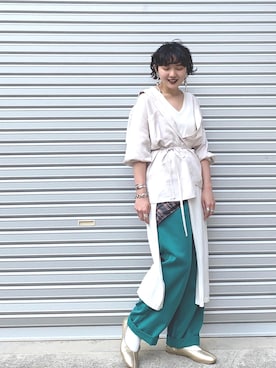 「SENSE OF PLACE by URBAN RESEARCH（センスオブプレイスバイアーバンリサーチ）のスクエアトウセンターシームフラットシューズ（パンプス）」を使った、chi_chanさん（レディース・147cm）の春コーディネート