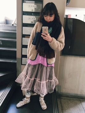「クリアサンダル」｜「アイテム（その他アウター）」を使った、みあさん（レディース・160cm）の冬コーディネート
