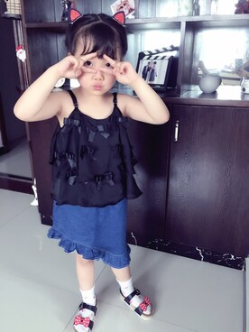 「no brand（ノーブランド）のアイテム（キャミソール）」を使った、萌子酱小墨君さん（キッズ・120cm）の冬コーディネート
