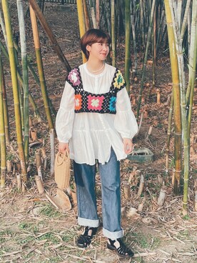「Libra Cue（リブラ キュー）のアイテム（その他トップス）」を使った、Desiree ジャーンꪔ̤̮さん（レディース・158cm）の春コーディネート