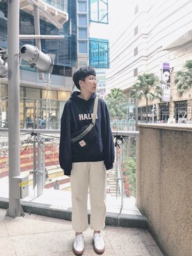 「帽T」｜戴DAI'さん（レディース・173cm）の冬コーディネート