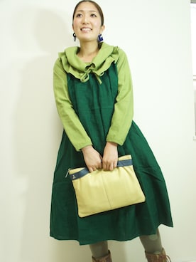 「アイテム（ワンピース/ドレス、グリーン系）」を使った、ZIPANG 箕面小野原店さん（レディース・161cm）の冬コーディネート