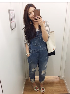 「PRIMARK（プライマーク）のアイテム（サロペット/オーバーオール）」を使った、@N@さん（レディース・160cm）の春コーディネート