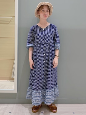 「アイテム（ワンピース、ブルー系）」を使った、anriさん（レディース・157cm）の夏コーディネート