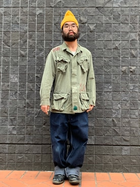 「アイテム（ニットキャップ/ビーニー、イエロー系）」を使った、monjara0710さん（メンズ・165cm）の春コーディネート