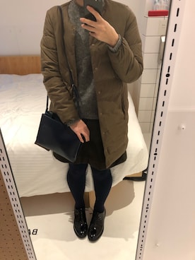 「無印良品（ムジルシリョウヒン）のアイテム（ノーカラージャケット）」を使った、FUNEさん（レディース・154cm）の冬コーディネート