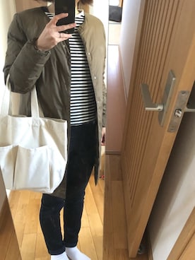 「無印良品（ムジルシリョウヒン）のアイテム（ノーカラージャケット）」を使った、FUNEさん（レディース・154cm）の秋コーディネート