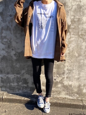 「アイテム（トップス、ブラウン系）」を使った、CHARACHOIさん（レディース・162cm）の春コーディネート