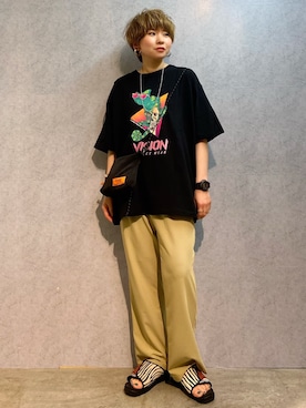 「RAG MACHINE（ラグマシーン）のアイテム（パンツ）」を使った、0gasanさん（レディース・168cm）の春コーディネート