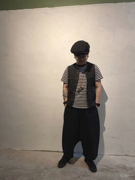 「stripes」｜「アイテム（ハンチング/ベレー帽）」を使った、Dickson Kuiさん（メンズ・160cm）の春コーディネート