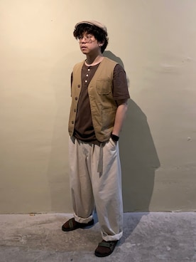 「BRIXTON（ブリクストン）のアイテム（ハンチング/ベレー帽）」を使った、Dickson Kuiさん（メンズ・160cm）の夏コーディネート