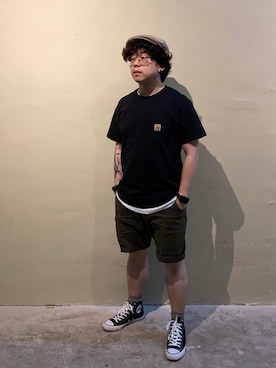 「BRIXTON（ブリクストン）のアイテム（ハンチング/ベレー帽）」を使った、Dickson Kuiさん（メンズ・160cm）の夏コーディネート