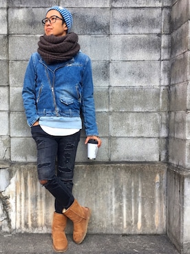 「UGG」｜「アイテム（ライダースジャケット）」を使った、kojiro_8さん（メンズ・172cm）の冬コーディネート