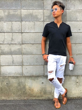 「DSQUARED2（ディースクエアード）のアイテム（サンダル）」を使った、kojiro_8さん（メンズ・173cm）の夏コーディネート