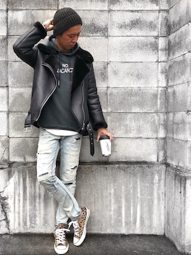 「アイラブCONVERSE」｜「アイテム（ライダースジャケット）」を使った、kojiro_8さん（メンズ・173cm）の秋コーディネート